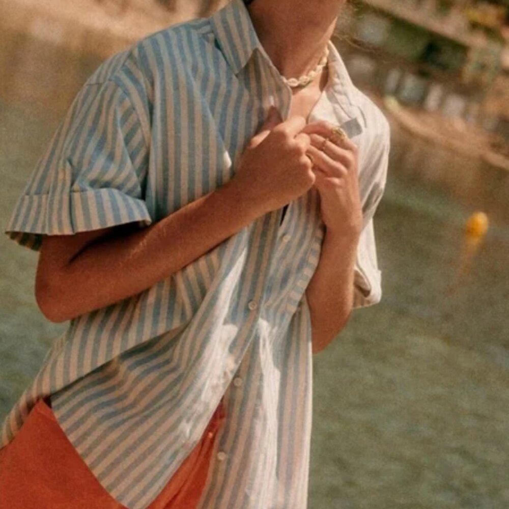 Sezane Laurine Shirt Blue Stripe Blue / Ecru - Size S